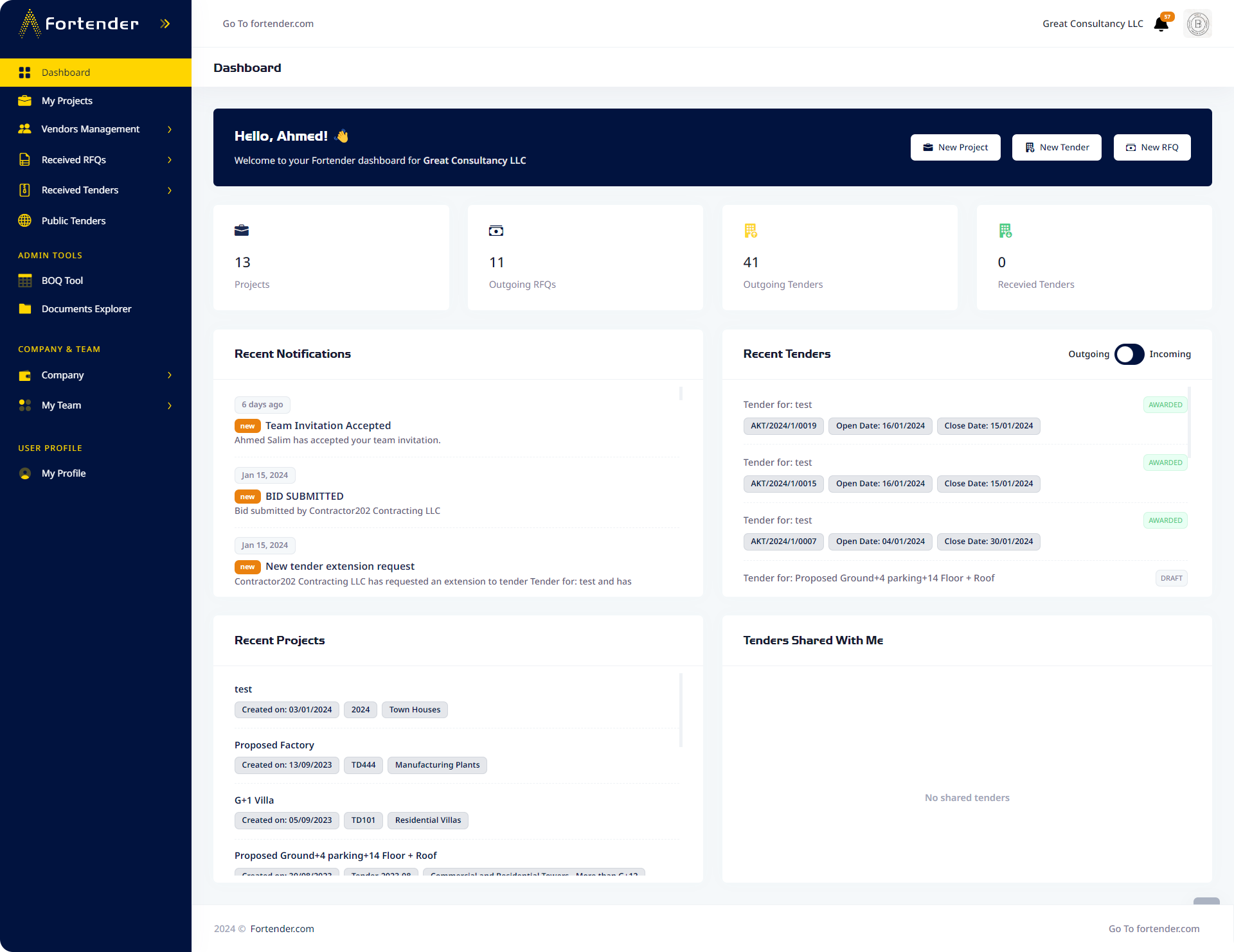 Fortender.com - E-tendering and procurement management platform screenshot